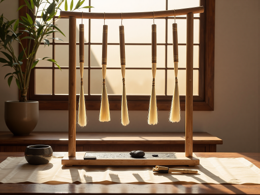 运齐八大守护神挂件展示,精雕细琢的木质挂饰搭配流苏,悬挂在古典风格的展示架上